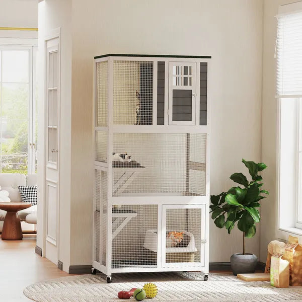 Outdoor Wooden Cat House Catio on Wheels with Platforms and Resting Condo - product image 2