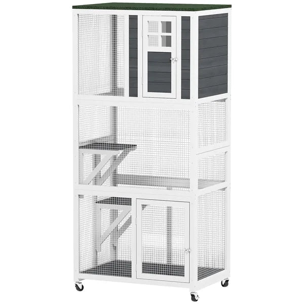 Outdoor Wooden Cat House Catio on Wheels with Platforms and Resting Condo - product image 1