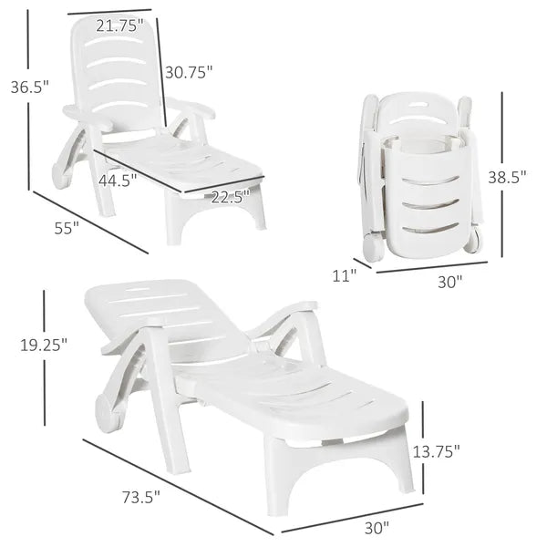 Outsunny Outdoor Chaise Lounge, 5 Level Adjustable Backrest Lounge Chair with Wheels, Folding Tanning Chair for Pool, Beach, Patio, Garden, White - product image 3