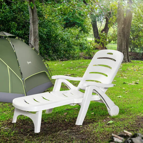Outsunny Outdoor Chaise Lounge, 5 Level Adjustable Backrest Lounge Chair with Wheels, Folding Tanning Chair for Pool, Beach, Patio, Garden, White - product image 4