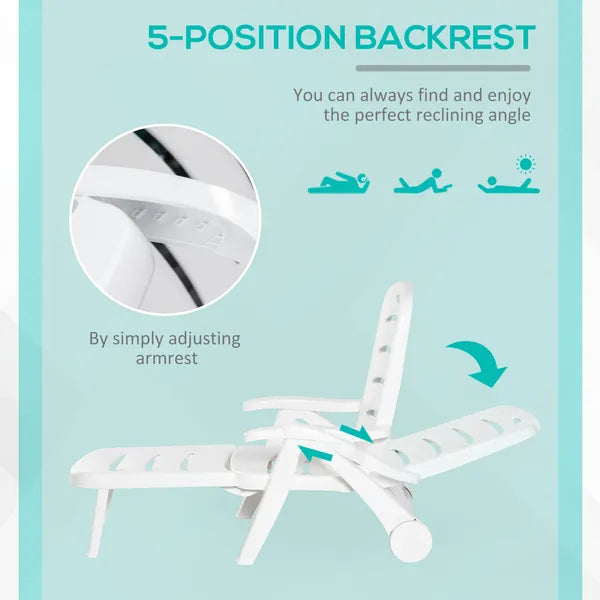 Outsunny Outdoor Chaise Lounge, 5 Level Adjustable Backrest Lounge Chair with Wheels, Folding Tanning Chair for Pool, Beach, Patio, Garden, White - product image 6