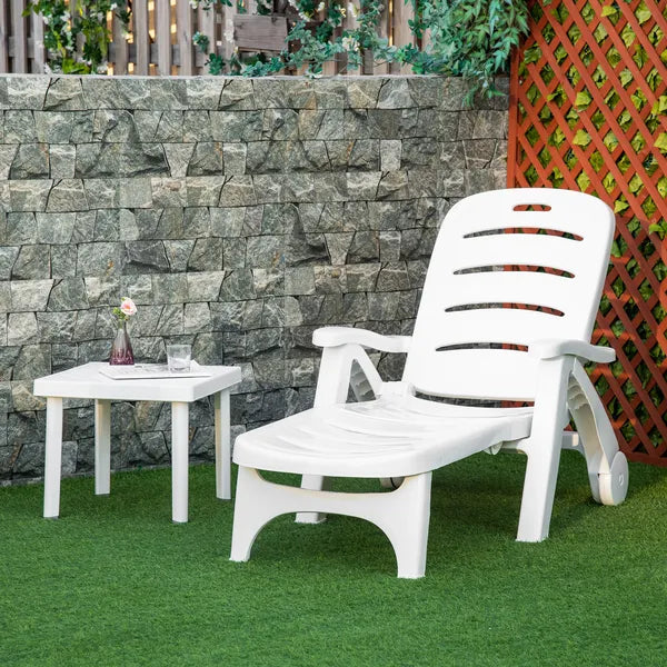 Outsunny Outdoor Chaise Lounge, 5 Level Adjustable Backrest Lounge Chair with Wheels, Folding Tanning Chair for Pool, Beach, Patio, Garden, White - product image 10