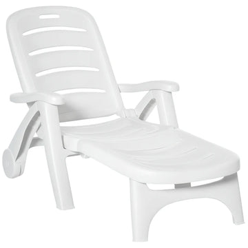 Outsunny Outdoor Chaise Lounge, 5 Level Adjustable Backrest Lounge Chair with Wheels, Folding Tanning Chair for Pool, Beach, Patio, Garden, White - product image 1