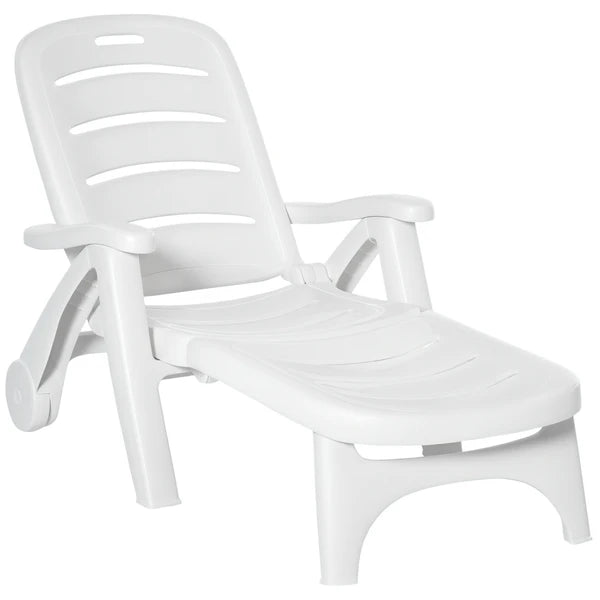Outsunny Outdoor Chaise Lounge, 5 Level Adjustable Backrest Lounge Chair with Wheels, Folding Tanning Chair for Pool, Beach, Patio, Garden, White - product image 1