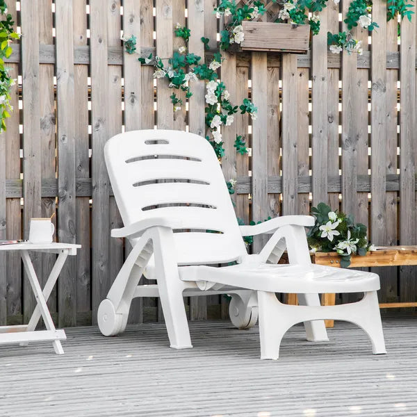 Outsunny Outdoor Chaise Lounge, 5 Level Adjustable Backrest Lounge Chair with Wheels, Folding Tanning Chair for Pool, Beach, Patio, Garden, White - product image 2