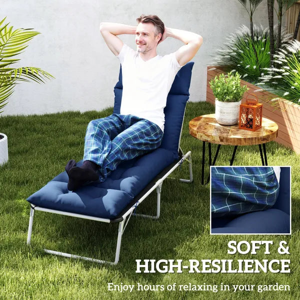 Outdoor Chaise Lounge Cushion, Tufted Thick Patio Lounge Chair Cushion with Ties, 74.8" x 22" x 4", Navy Blue - product image 5