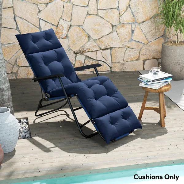 Outdoor Chaise Lounge Cushion, Tufted Thick Patio Lounge Chair Cushion with Ties, 74.8" x 22" x 4", Navy Blue - product image 8