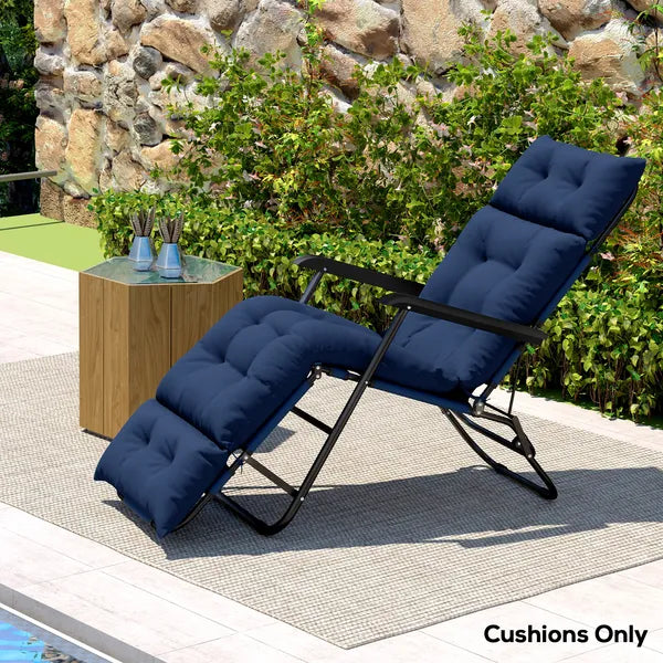 Outdoor Chaise Lounge Cushion, Tufted Thick Patio Lounge Chair Cushion with Ties, 74.8" x 22" x 4", Navy Blue - product image 2