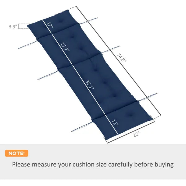 Outdoor Chaise Lounge Cushion, Tufted Thick Patio Lounge Chair Cushion with Ties, 74.8" x 22" x 4", Navy Blue - product image 3