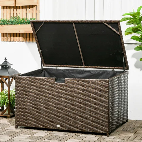 Outdoor PE Rattan Deck Box with Liner and Hydraulic Lift, Brown - product image 2