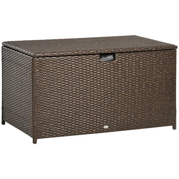 Outdoor PE Rattan Deck Box with Liner and Hydraulic Lift, Brown - product image 1