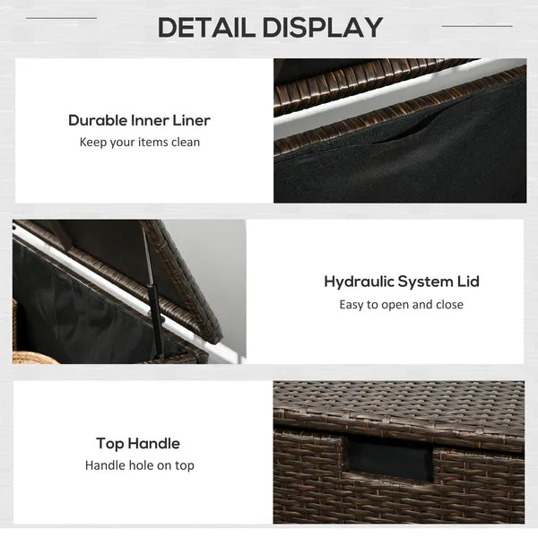 Outdoor PE Rattan Deck Box with Liner and Hydraulic Lift, Brown - product image 6