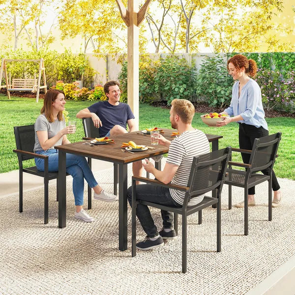 Outsunny Outdoor Dining Set for 4, Patio Table and Chairs Set with 59 Inch Rectangle Acacia Wood Table and 352 lb Stackable Chairs - product image 9
