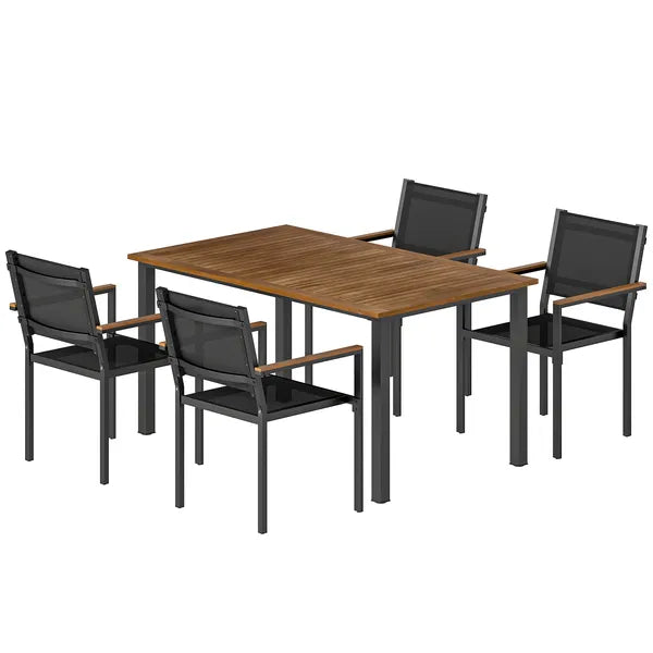 Outsunny Outdoor Dining Set for 4, Patio Table and Chairs Set with 59 Inch Rectangle Acacia Wood Table and 352 lb Stackable Chairs - product image 1