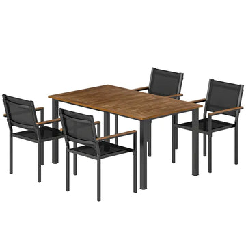 Outsunny Outdoor Dining Set for 4, Patio Table and Chairs Set with 59 Inch Rectangle Acacia Wood Table and 352 lb Stackable Chairs - product image 1