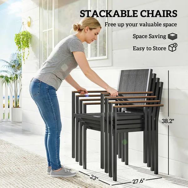 Outsunny Outdoor Dining Set for 4, Patio Table and Chairs Set with 59 Inch Rectangle Acacia Wood Table and 352 lb Stackable Chairs - product image 5