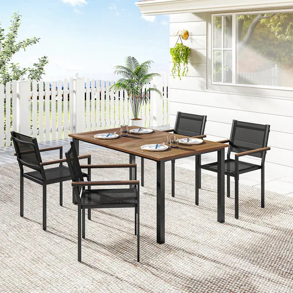 Outsunny Outdoor Dining Set for 4, Patio Table and Chairs Set with 59 Inch Rectangle Acacia Wood Table and 352 lb Stackable Chairs - product image 10