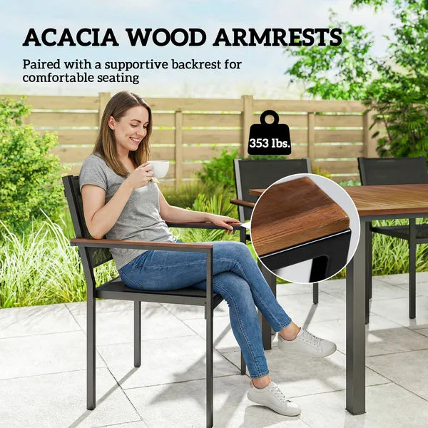 Outsunny Outdoor Dining Set for 4, Patio Table and Chairs Set with 59 Inch Rectangle Acacia Wood Table and 352 lb Stackable Chairs - product image 7