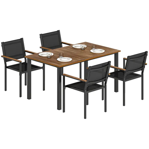 Outsunny Outdoor Dining Set for 4, Patio Table and Chairs Set with 59 Inch Rectangle Acacia Wood Table and 352 lb Stackable Chairs - product image 11