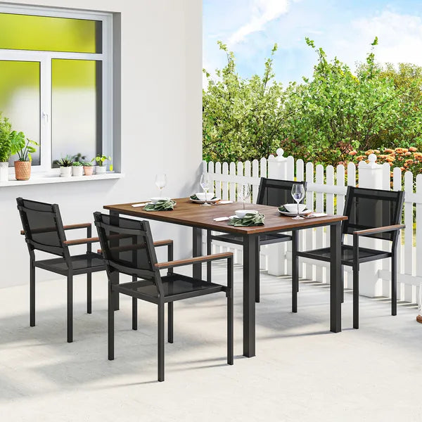 Outsunny Outdoor Dining Set for 4, Patio Table and Chairs Set with 59 Inch Rectangle Acacia Wood Table and 352 lb Stackable Chairs - product image 2
