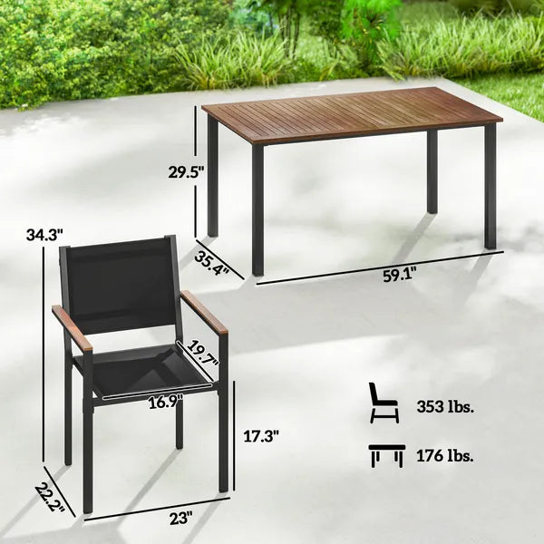 Outsunny Outdoor Dining Set for 4, Patio Table and Chairs Set with 59 Inch Rectangle Acacia Wood Table and 352 lb Stackable Chairs - product image 3