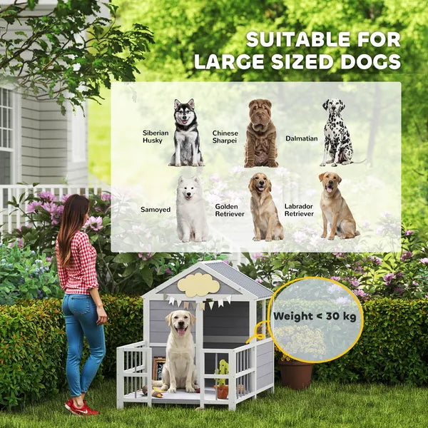 PawHut Outdoor Dog House, 61"L Wooden Dog House with Porch, Weatherproof Roof, Elevated Base, Air Vents and Observation Windows - product image 8