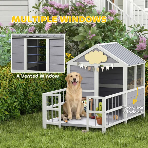 PawHut Outdoor Dog House, 61"L Wooden Dog House with Porch, Weatherproof Roof, Elevated Base, Air Vents and Observation Windows - product image 5