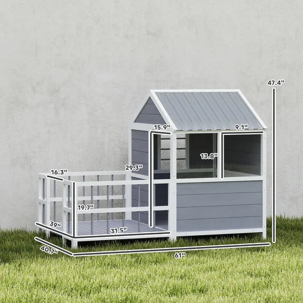 PawHut Outdoor Dog House, 61"L Wooden Dog House with Porch, Weatherproof Roof, Elevated Base, Air Vents and Observation Windows - product image 3