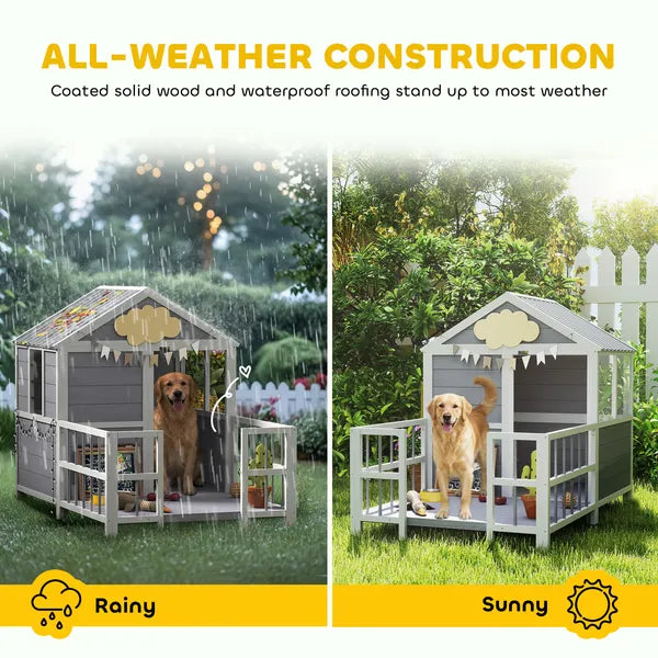 PawHut Outdoor Dog House, 61"L Wooden Dog House with Porch, Weatherproof Roof, Elevated Base, Air Vents and Observation Windows - product image 6