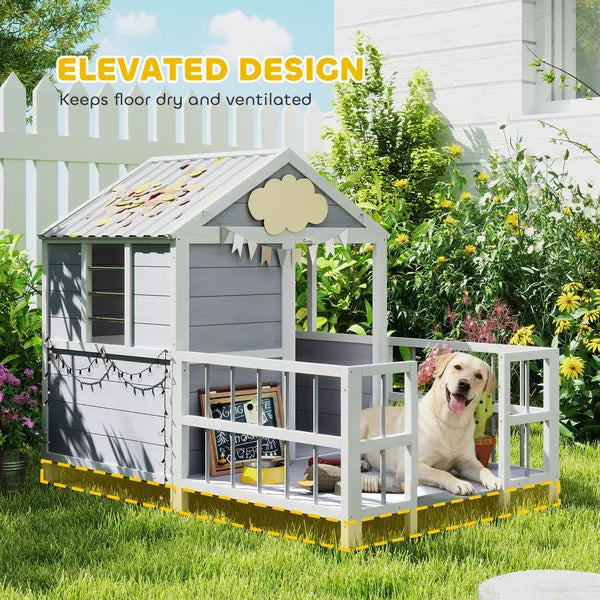 PawHut Outdoor Dog House, 61"L Wooden Dog House with Porch, Weatherproof Roof, Elevated Base, Air Vents and Observation Windows - product image 7