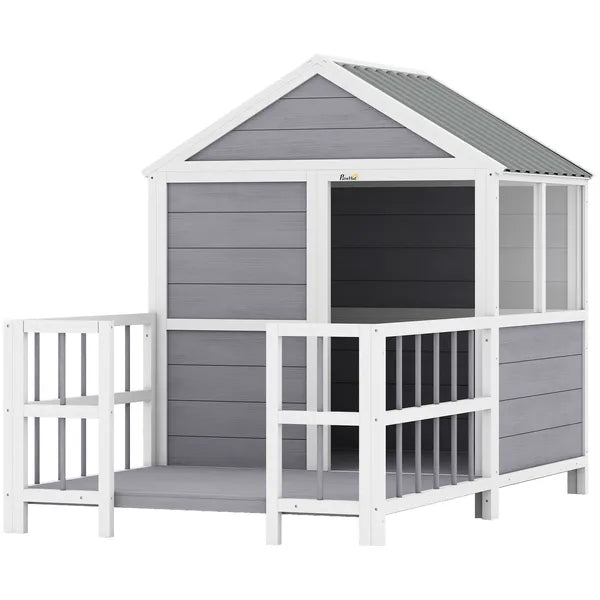 PawHut Outdoor Dog House, 61"L Wooden Dog House with Porch, Weatherproof Roof, Elevated Base, Air Vents and Observation Windows - product image 1