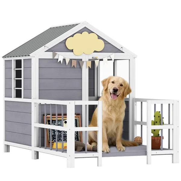 PawHut Outdoor Dog House, 61"L Wooden Dog House with Porch, Weatherproof Roof, Elevated Base, Air Vents and Observation Windows - product image 11