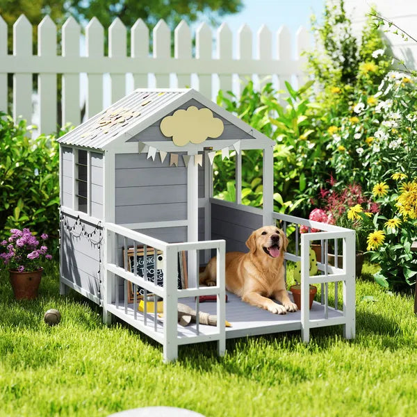 PawHut Outdoor Dog House, 61"L Wooden Dog House with Porch, Weatherproof Roof, Elevated Base, Air Vents and Observation Windows - product image 10