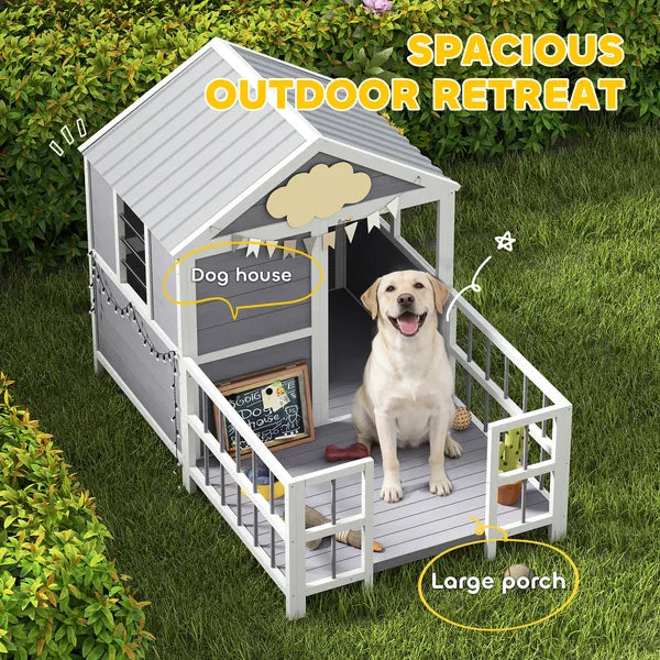 PawHut Outdoor Dog House, 61"L Wooden Dog House with Porch, Weatherproof Roof, Elevated Base, Air Vents and Observation Windows - product image 4