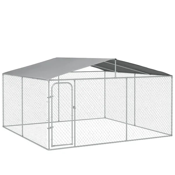PawHut Outdoor Dog Kennel Galvanized Steel Fence with Cover Secure Lock Mesh Sidewalls for Backyard 13' x 13' x 7.5' - product image 11