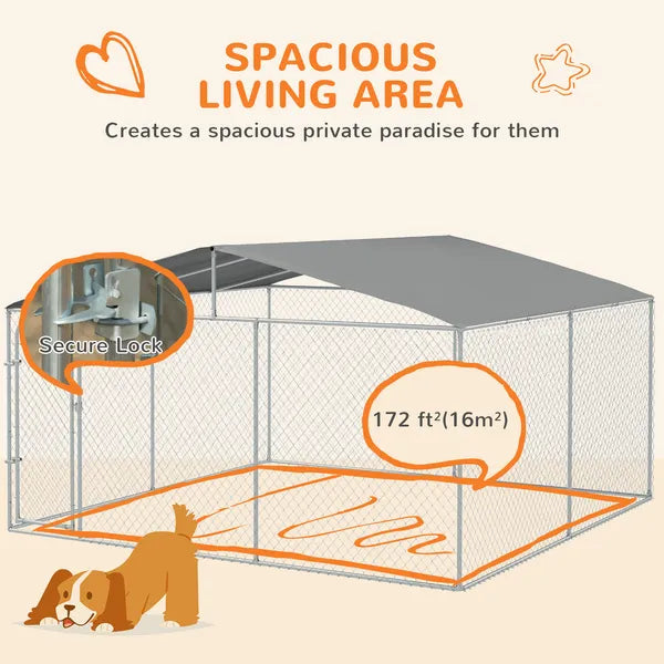 PawHut Outdoor Dog Kennel Galvanized Steel Fence with Cover Secure Lock Mesh Sidewalls for Backyard 13' x 13' x 7.5' - product image 4