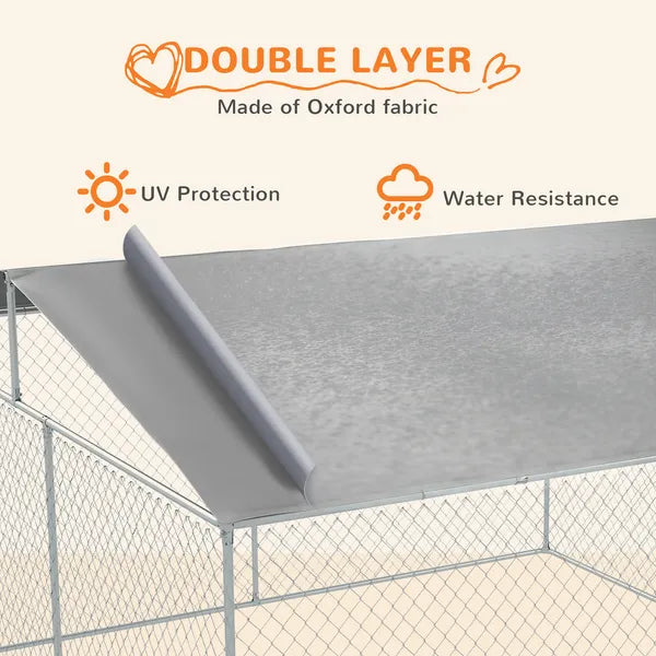 PawHut Outdoor Dog Kennel Galvanized Steel Fence with Cover Secure Lock Mesh Sidewalls for Backyard 13' x 13' x 7.5' - product image 5