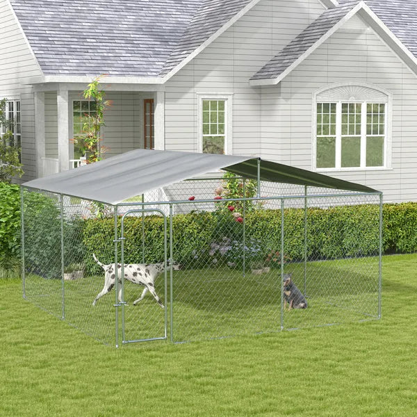PawHut Outdoor Dog Kennel Galvanized Steel Fence with Cover Secure Lock Mesh Sidewalls for Backyard 13' x 13' x 7.5' - product image 10