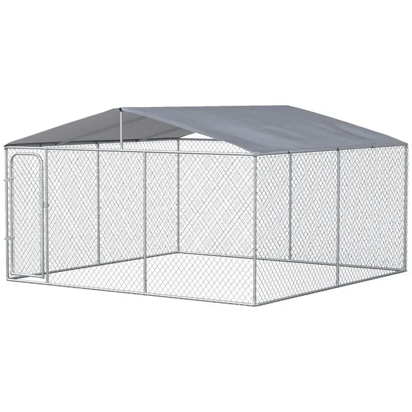 PawHut Outdoor Dog Kennel Galvanized Steel Fence with Cover Secure Lock Mesh Sidewalls for Backyard 13' x 13' x 7.5' - product image 1