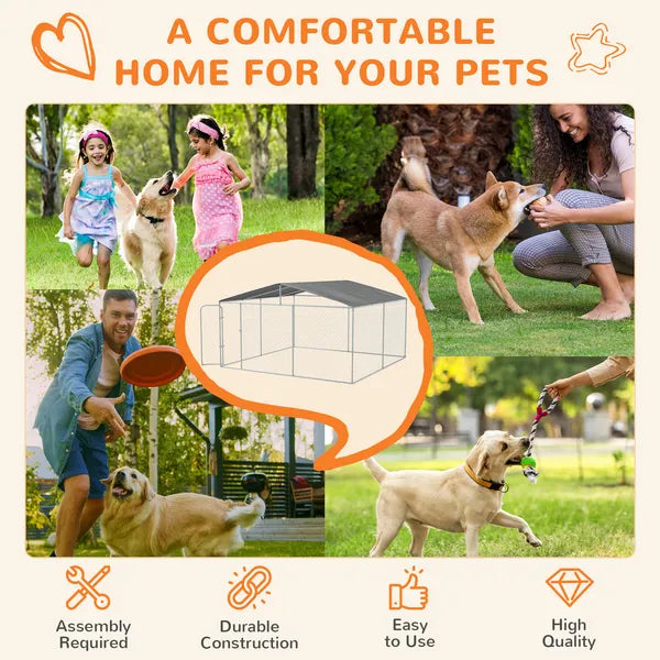 PawHut Outdoor Dog Kennel Galvanized Steel Fence with Cover Secure Lock Mesh Sidewalls for Backyard 13' x 13' x 7.5' - product image 7