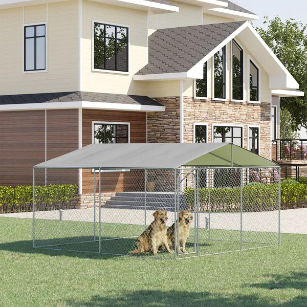 PawHut Outdoor Dog Kennel Galvanized Steel Fence with Cover Secure Lock Mesh Sidewalls for Backyard 13' x 13' x 7.5' - product image 2