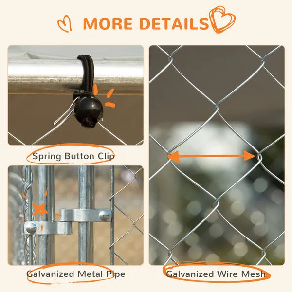 PawHut Outdoor Dog Kennel Galvanized Steel Fence with Cover Secure Lock Mesh Sidewalls for Backyard 13' x 13' x 7.5' - product image 6