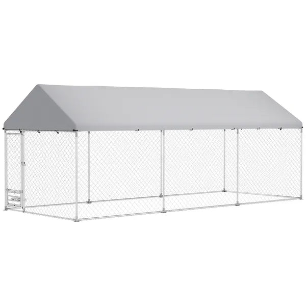 PawHut Outdoor Dog Kennel w/ Adjustable and Rotatable Bowl Rack, Waterproof UV-Resistant Cover, Secure Lock, 19.7' x 7.5' x 7.5' - product image 1