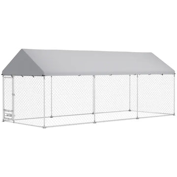 PawHut Outdoor Dog Kennel w/ Adjustable and Rotatable Bowl Rack, Waterproof UV-Resistant Cover, Secure Lock, 19.7' x 7.5' x 7.5' - product image 1
