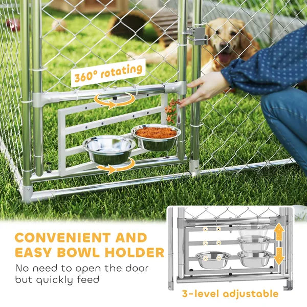 PawHut Outdoor Dog Kennel w/ Adjustable and Rotatable Bowl Rack, Waterproof UV-Resistant Cover, Secure Lock, 19.7' x 7.5' x 7.5' - product image 7
