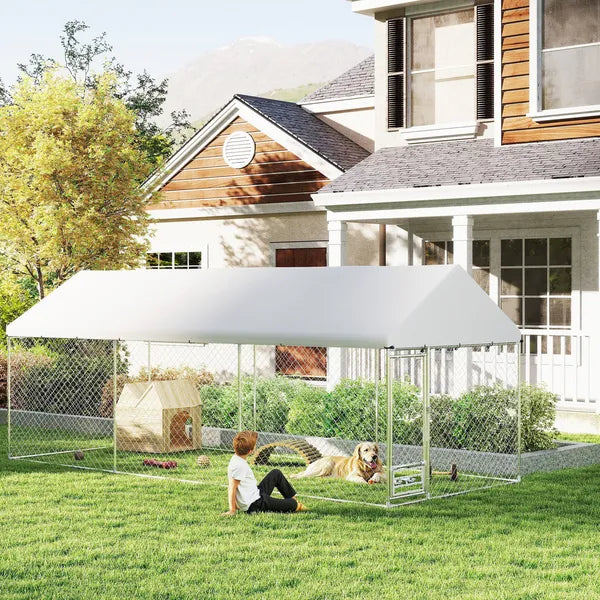 PawHut Outdoor Dog Kennel w/ Adjustable and Rotatable Bowl Rack, Waterproof UV-Resistant Cover, Secure Lock, 19.7' x 7.5' x 7.5' - product image 10