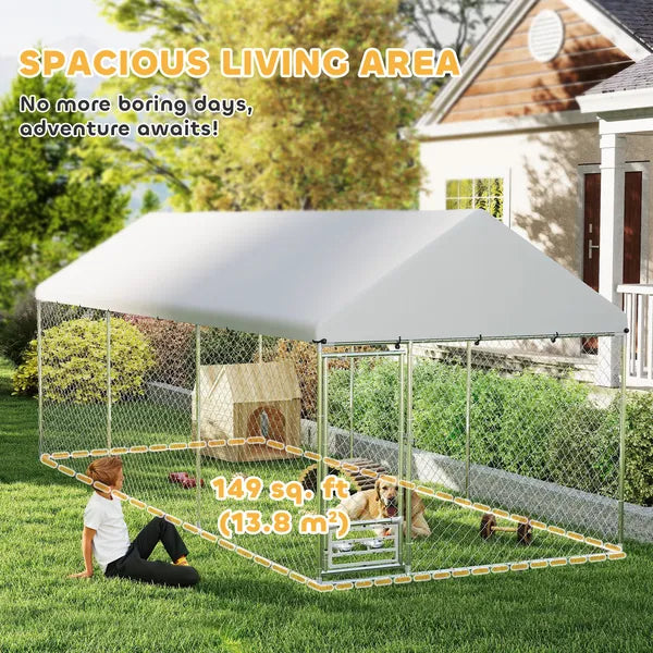 PawHut Outdoor Dog Kennel w/ Adjustable and Rotatable Bowl Rack, Waterproof UV-Resistant Cover, Secure Lock, 19.7' x 7.5' x 7.5' - product image 4