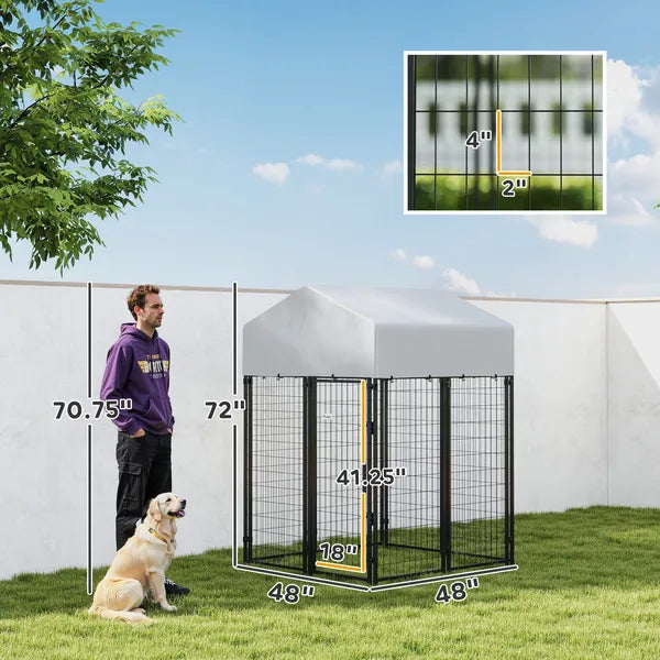 Outdoor Dog Kennel with Roof, 4' x 4' x 6' Heavy Duty Welded Wire Dog Playpen Enclosure with Escape-proof Lock - product image 2