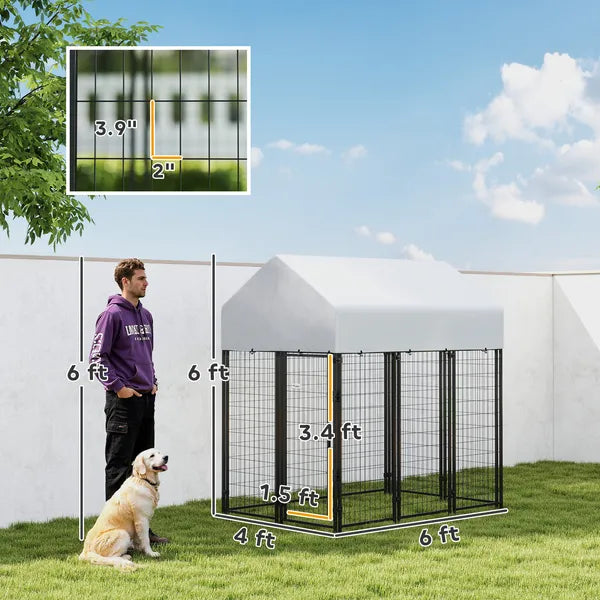 Outdoor Dog Kennel with Roof, 6' x 4' x 6' Heavy Duty Welded Wire Dog Playpen Enclosure with Escape-proof Lock - product image 3