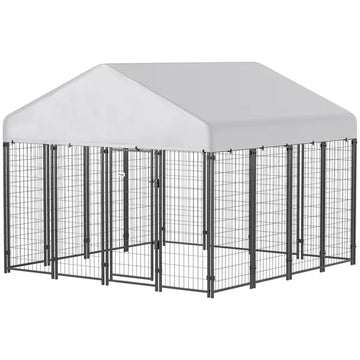 Outdoor Dog Kennel with Roof, 8' x 8' x 6' Heavy Duty Welded Wire Dog Playpen Enclosure with Escape-proof Lock - product image 1